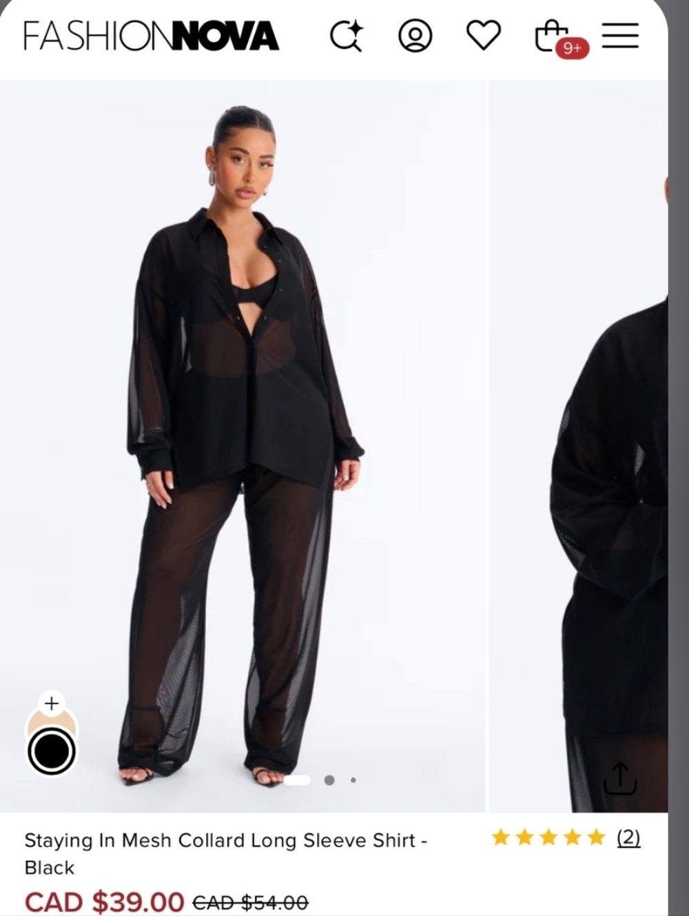 Prettylittlething Black Sheer Mesh Collared Long Sleeve Top & Pant Set